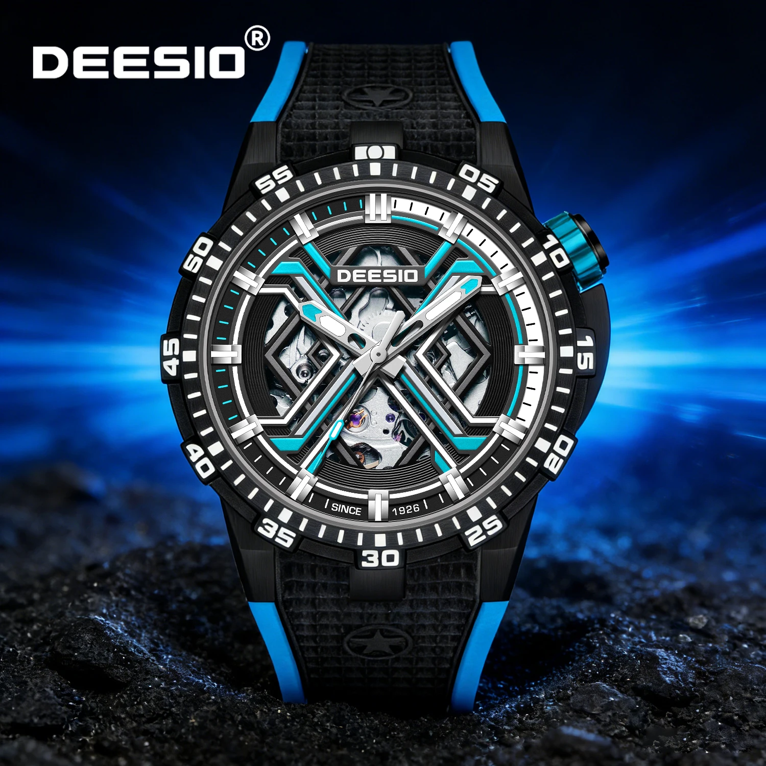

Deesio Luxury Men's Automatic Skeleton Mechanical Watch Stainless Steel Luminous Water Resistant Sport Business Gift Wristwatch