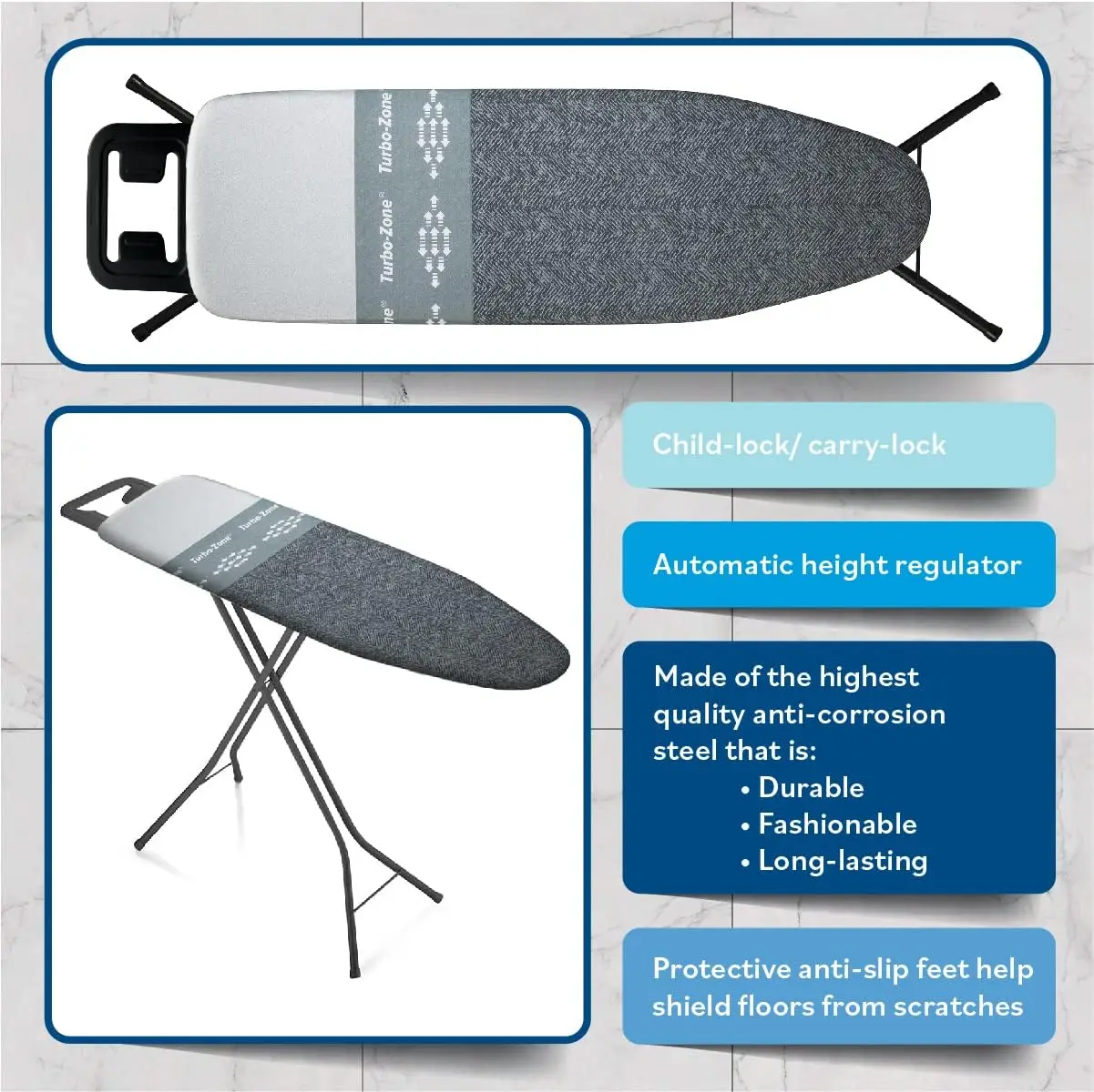 Classic Ironing Board with New Patent Technology | Made in Europe Iron Board with Patent Fast-Glide Zone