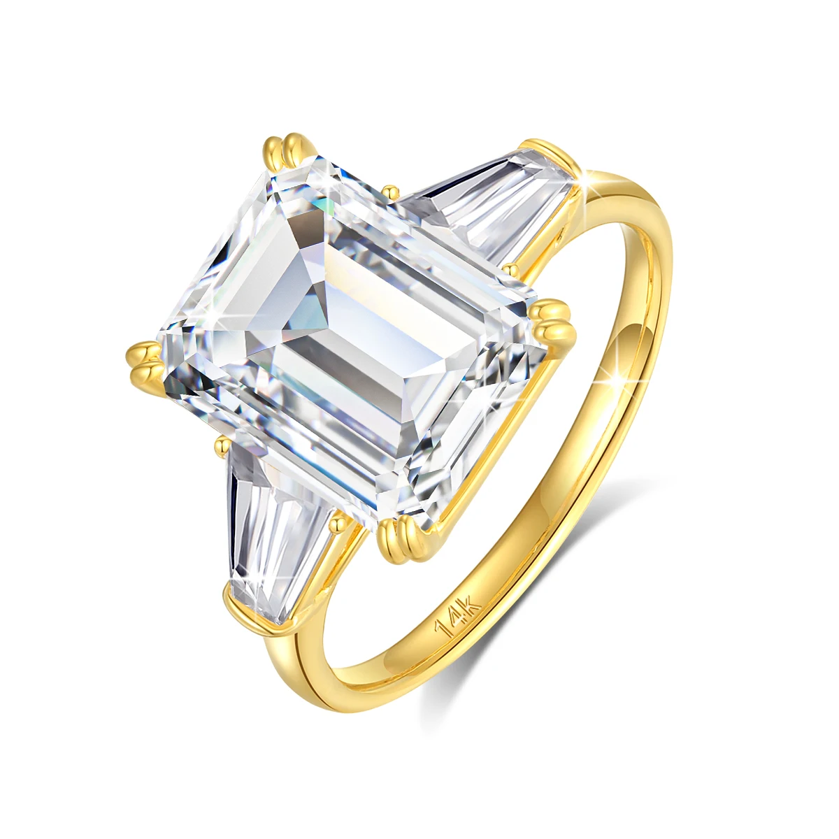 Emerald Cut D Color VVS1 Moissanite Ring GRA Certified Pass Diamond Tester S925 Sterling Silver 14K Yellow Gold Plated Anti Allergy Tarnish Resistant Fine Jewelry For Women Engagement Wedding Anniversary Promise Birthday Party Gift