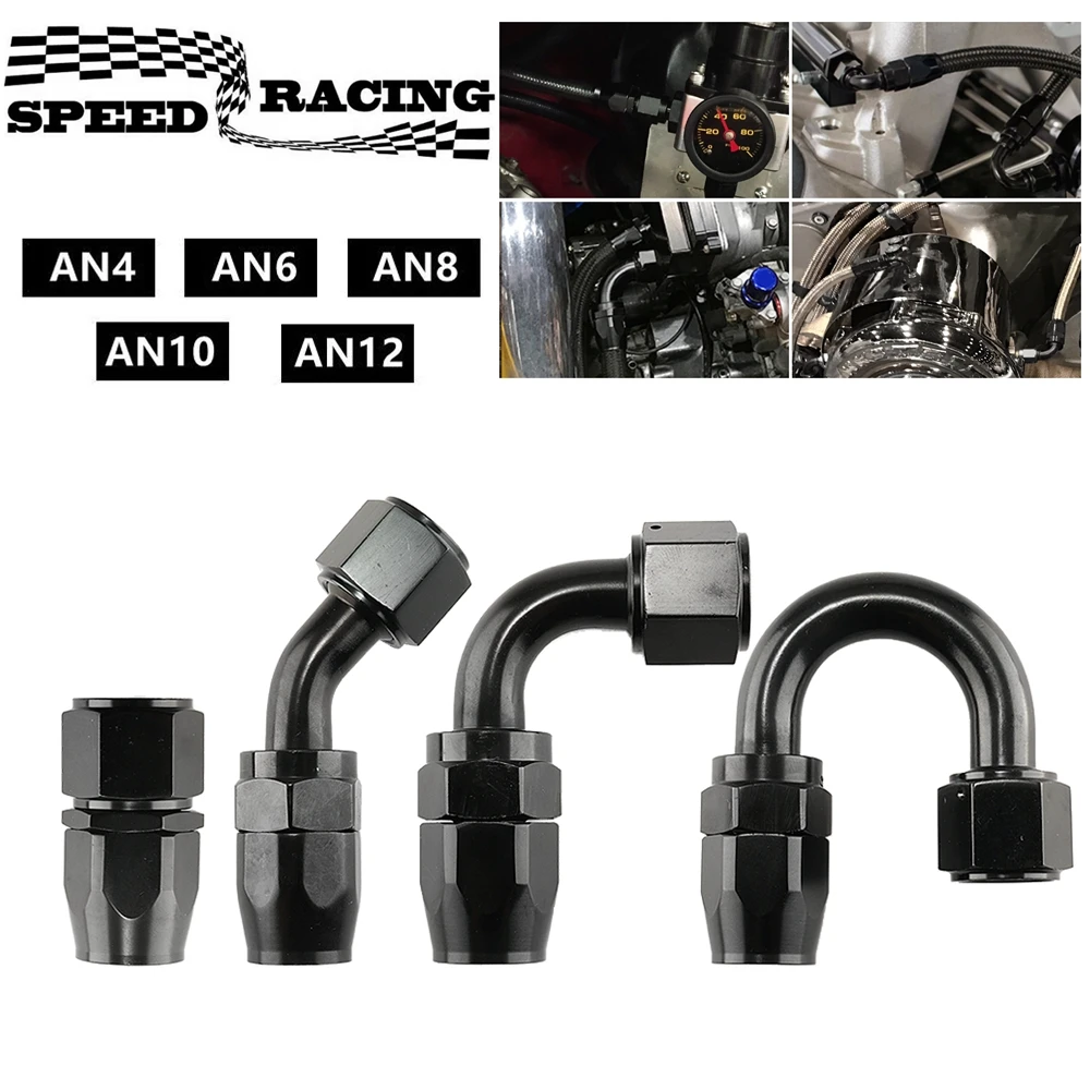 1 Piece AN4/6/810/12 Straight 0°/45°/90°/180° Degree Aluminum Swivel Hose End Fitting Adapter Oil Fuel Line NPT PLUG Black