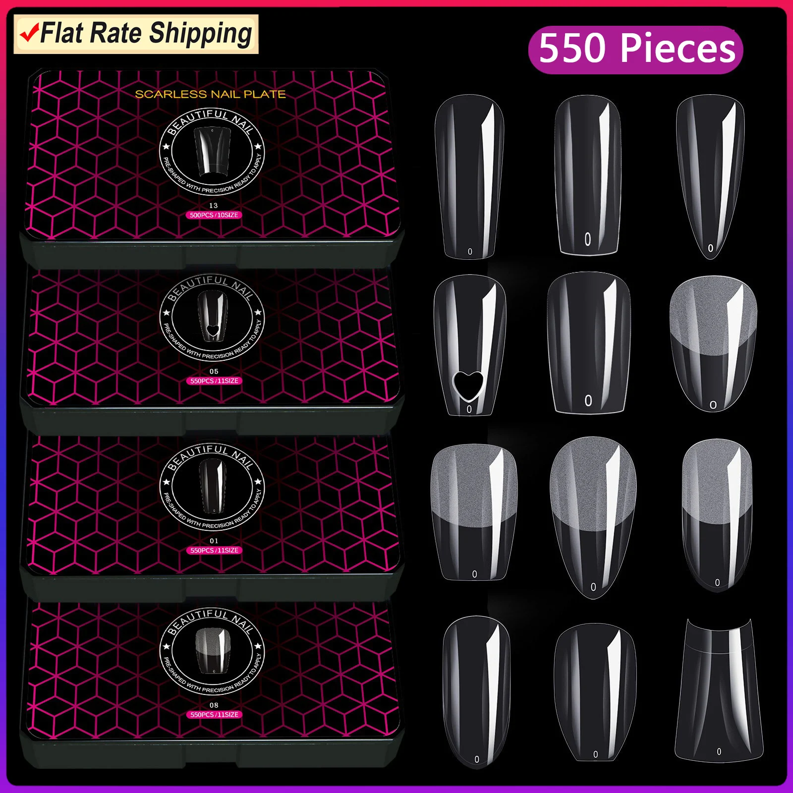 Buy in Bulk Pay One Shipping Fee 550 Pieces/Box Ultra Thin Non-trace Fake Nails Artificial Nails Capsule Ongle Matte Nail Tips