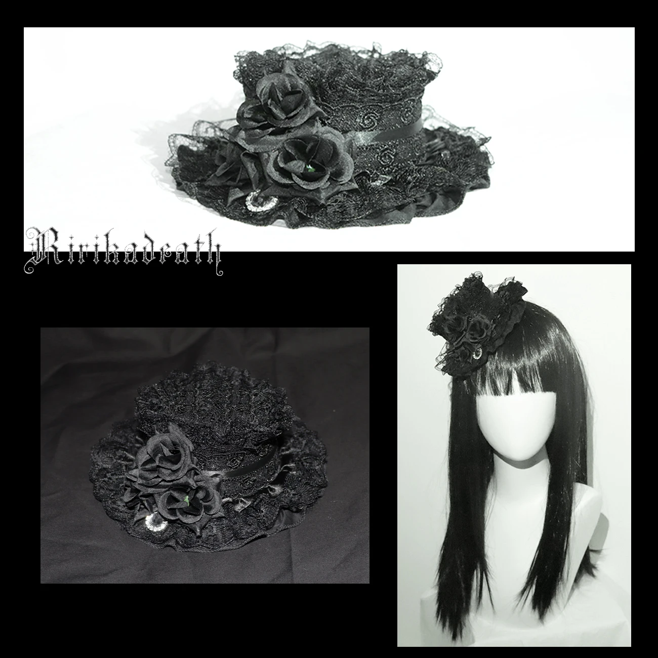 Gorro pequeño de encaje vintage, cinta de horquilla, pinza para el pelo lolita negra y rosa, accesorio de Cosplay de Anime, accesorios para el cabello de lujo