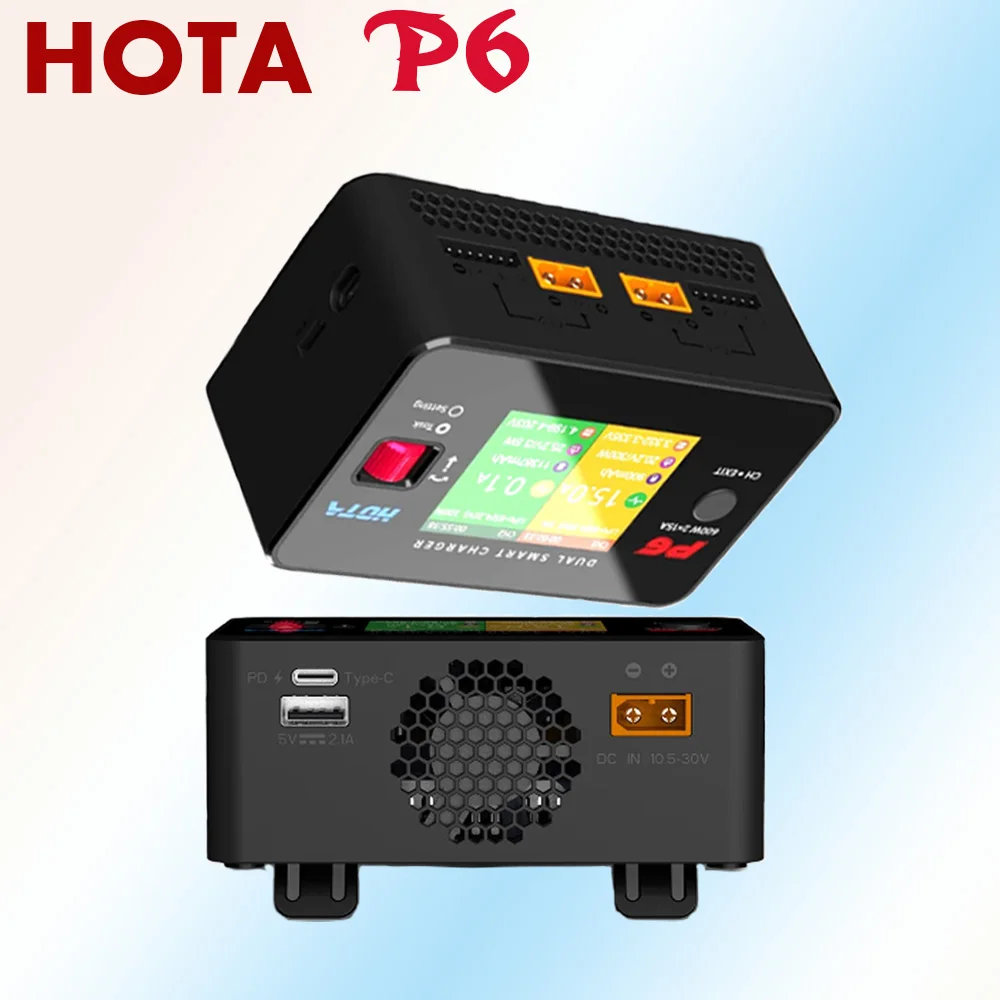 HOTA P6 podwójna inteligentna ładowarka AC240W DC600W 15A T240 zasilacz do akumulatora Lipo LiIon NiMH