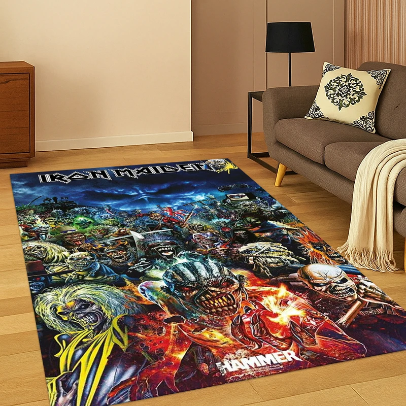 3D I-Iron Maiden Metal Band Carpet Rug for Bedroom Living Room Sofa Playroom Doormat Home Decor,Kid Game Area Rug Non-slip gift