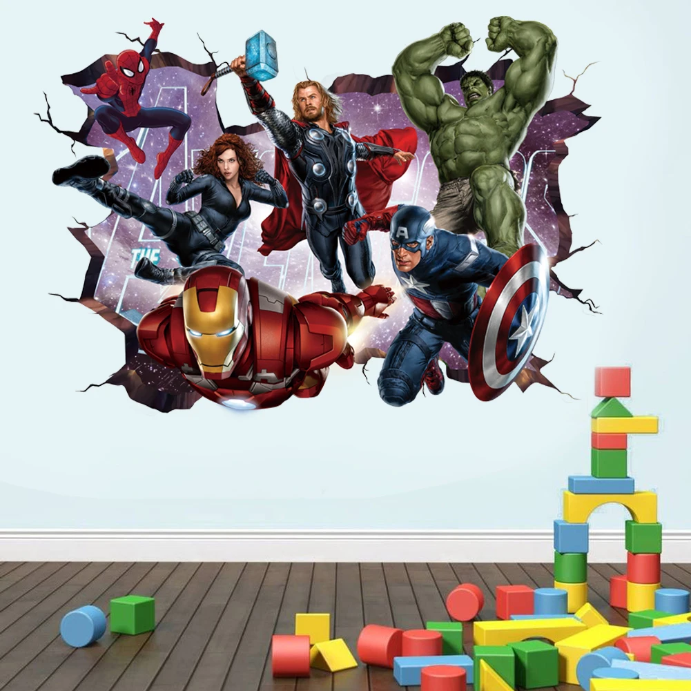 Naklejki ścienne 3D Avengers salon dekoracja ścienna do sypialni superbohater plakat filmowy naklejki ścienne do pokoi dziecięcych