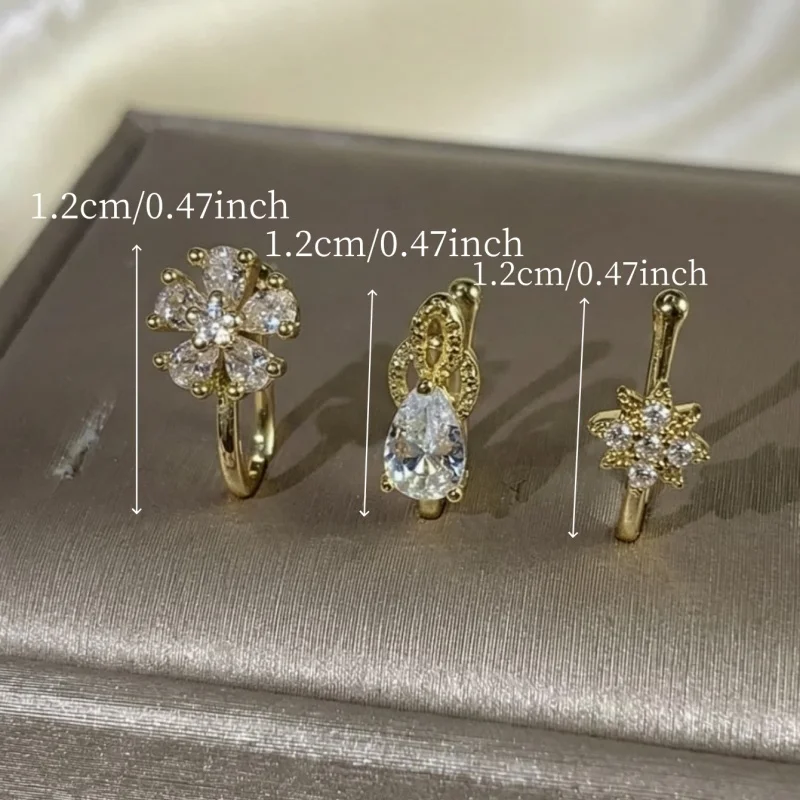 3-piece French style minimalist and versatile nose clip set, copper material inlaid with artificial zircon, holiday gift, party view 3