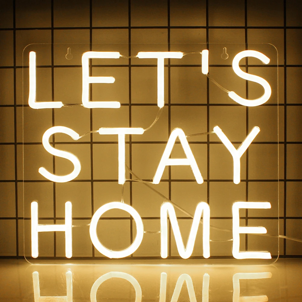 Let's Stay Home lampu Neon LED pesta pernikahan, lampu LED estetika kamar tidur rumah Game kamar seni kepribadian lampu dekorasi dinding hadiah