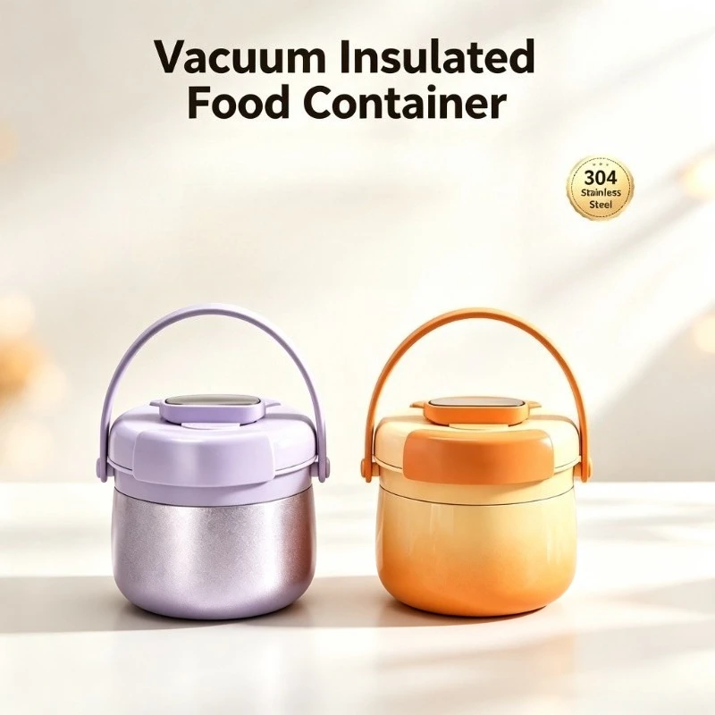 1PC 304 Stainless Steel Insulated Food Bucket Super Long Warm Retention Portable Bento Box for Work and School Lunc