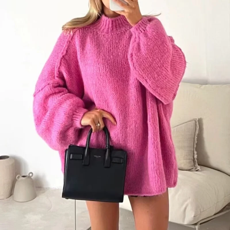 New autumn and winter round neck pullover sweater for women fashionable and versatile blogger\'s same style loose casual lazy st