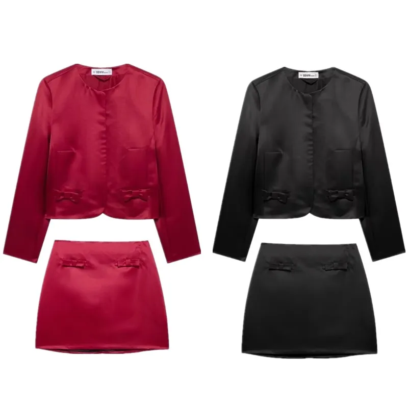 

Cisas Theme Silk Dr Coat for Women with Bow Decoration 2024 Autumn Winter New Sle Faionable Women's Set