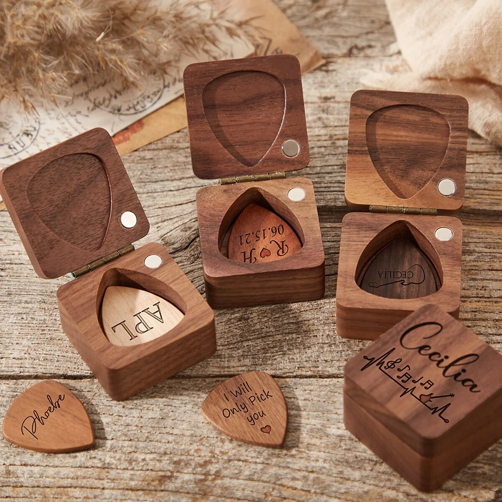 Personalized Guitar Pick Box Single-Chip Custom Guitar Pick Box Wood Guitar Pick Organizer Music Guitarist Valentine