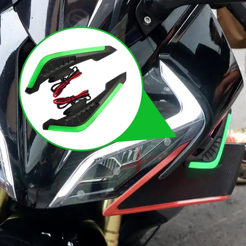 1 par aerodinâmico spoiler asa 12v luz fria led motocicleta lateral winglet asa dinâmica adesivo para modificação da motocicleta