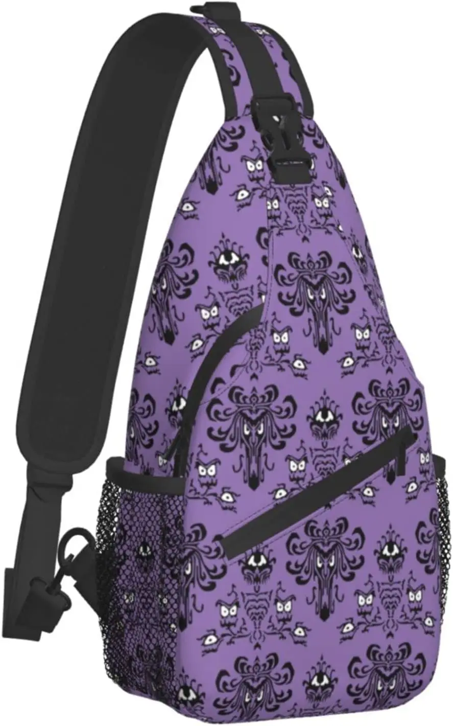 Haunted Mansion Sling Bag Crossbody Travel Hiking Chest Backpack One Shoulder Daypack for Women Men Unisex Cycling Gym