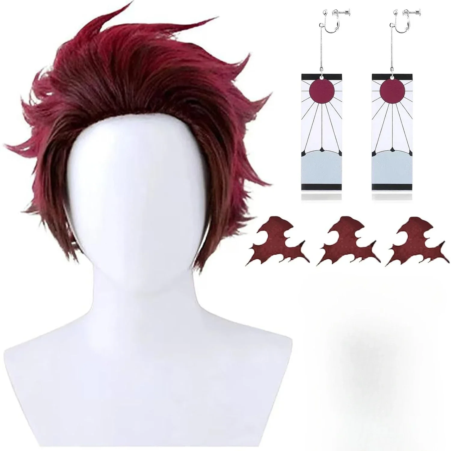 New Kamado Tanjirou Cosplay Wig 32cm Red Brown Wigs For Men Women Cosplay Anime Wig Heat Resistant Synthetic Hair Halloween
