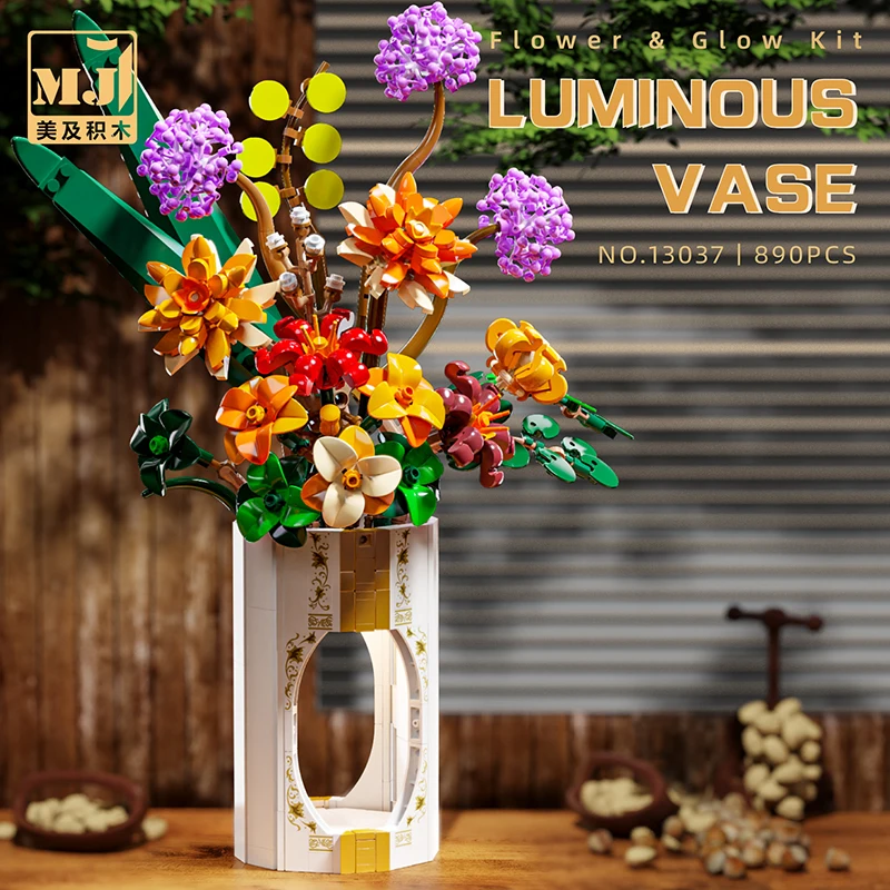 

890PCS Spring Bouquet Building Blocks Daisy Bouquet Flower Model Light Bricks Desktop Decoration Diy Toys For Kids Holiday Gifts
