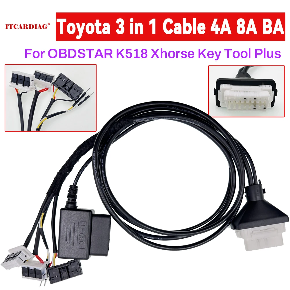 3 in 1 Cable 4A 8A BA Connector for Toyota Lexus Smart Key Cable 16pin OBD Cable for Autel OBDSTAR K518 Xhorse Key Tool Plus