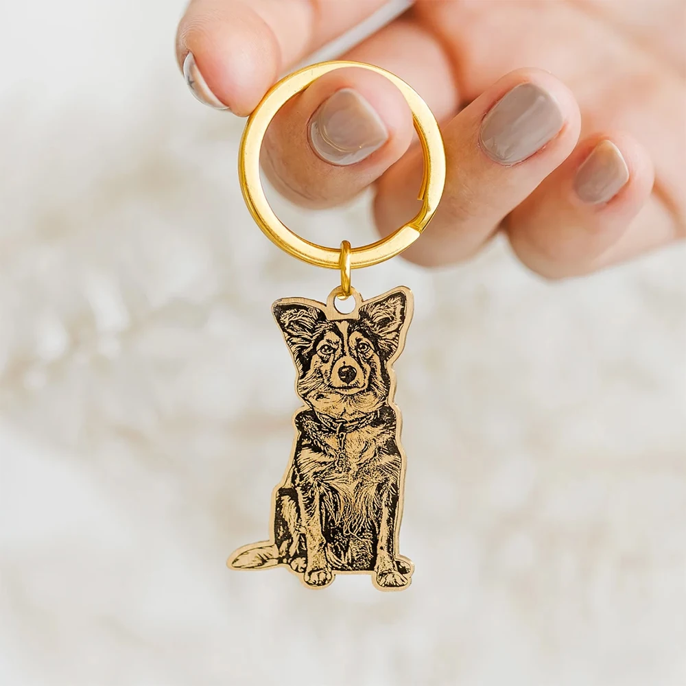 Custom Pet Photo Engraved Keychain Stainless Steel Dog Portrait Keyring Personalized Pet Memorial Gift For Dog Lovers Souvenir - view 2