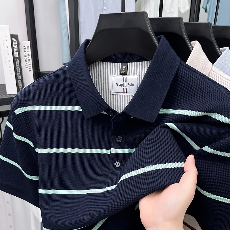 High quality striped short sleeve polo shirt men's summer new fashion skin friendly breathable business casual luxury T-shirt