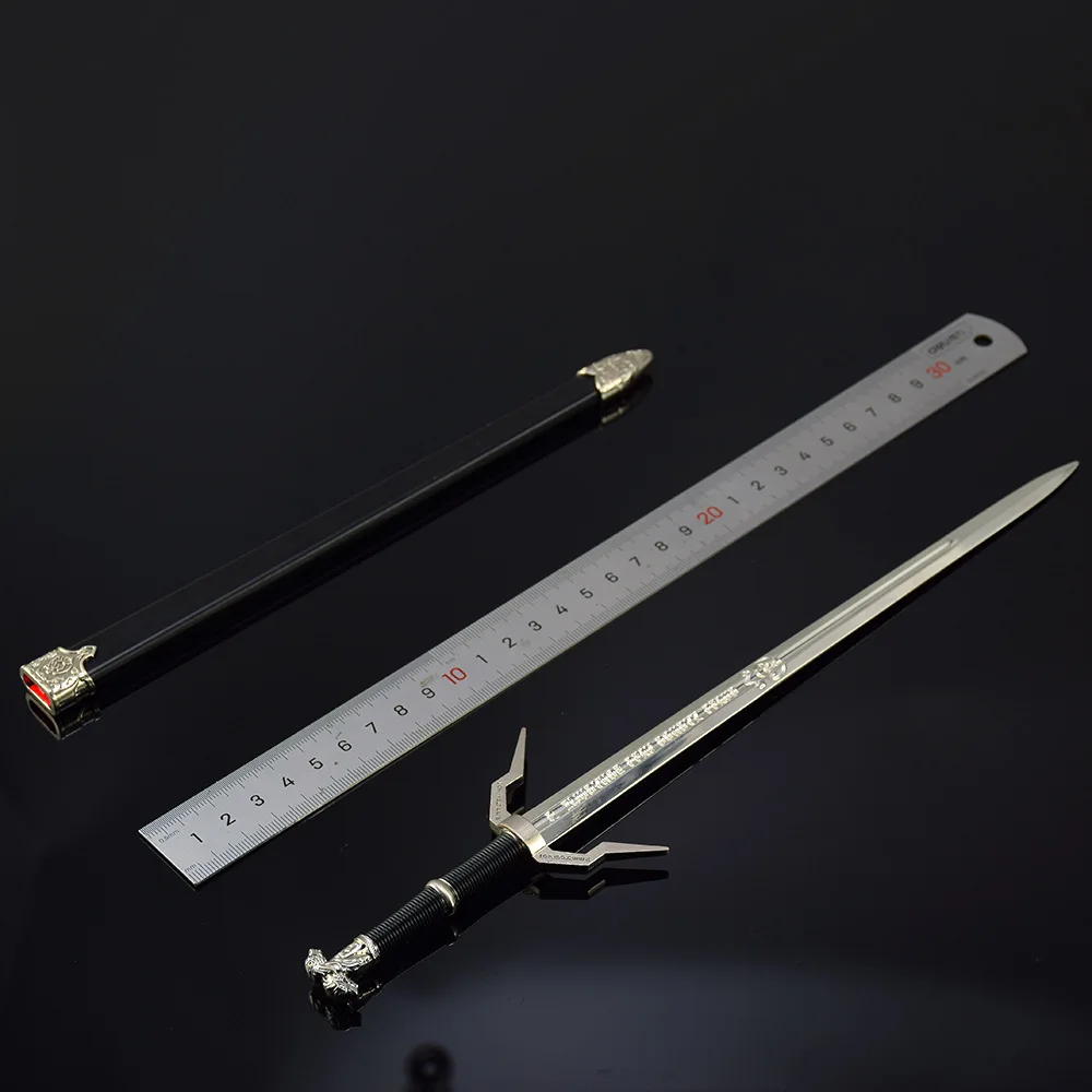 30cm 은색 검 흰색 늑대 Geralt 강철 검 22cm 게임 주변 중세 기사 사무라이 검 무기 모델 선물 장난감 소년
