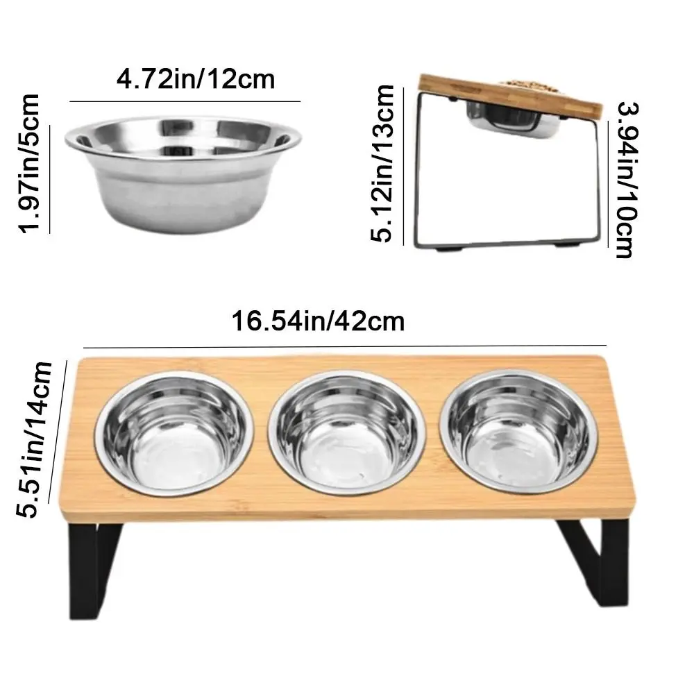 Mangkuk Kucing Kayu Anti Selip Berdiri Piring Makan Air Anjing Anti Bocor Anti Bocor dengan 3 Mangkuk Mangkuk Hewan Peliharaan Yang Ditinggikan untuk Memberi Makan Hewan Peliharaan