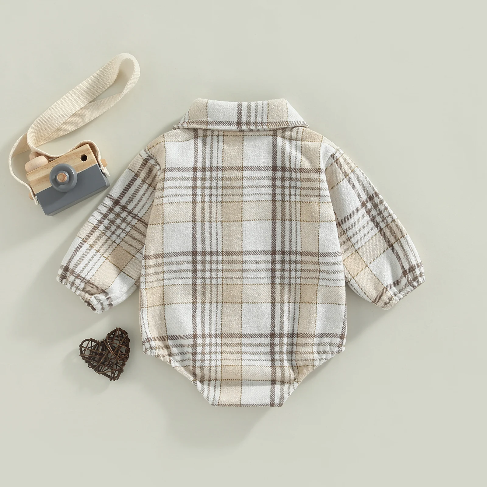 2022-06-10 Lioraitiin 0-24M Infant Baby Boy Romper Buttons Lapel Long Sleeve Vintage Plaid Pattern Jumpsuit with Pockets