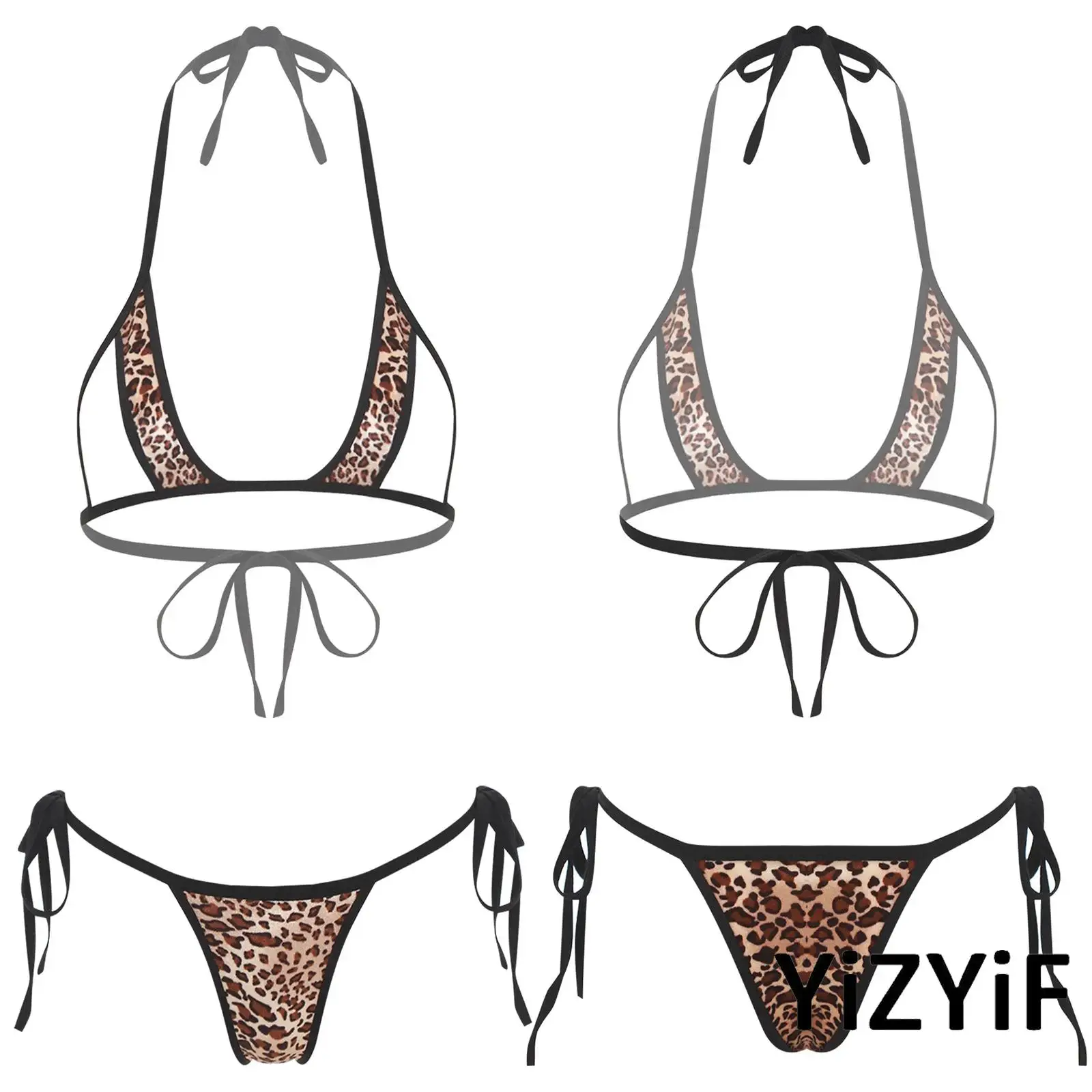 

Womens Hollow Out Micro Bikini Swimwear Lingerie Set Halter Bra Top G-string Thong Underwear Erotic Nightwear for Dating Night