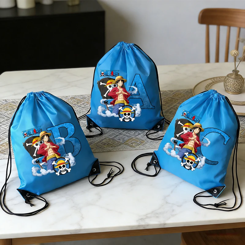 Mochila con Cordón de One Piece para Niño, Bolsos Impermeables de Poliéster, Bolsas de Almacenamiento de Ropa Portátiles con Dibujos Animados de Anime, Bolsa de Regalo con Letras