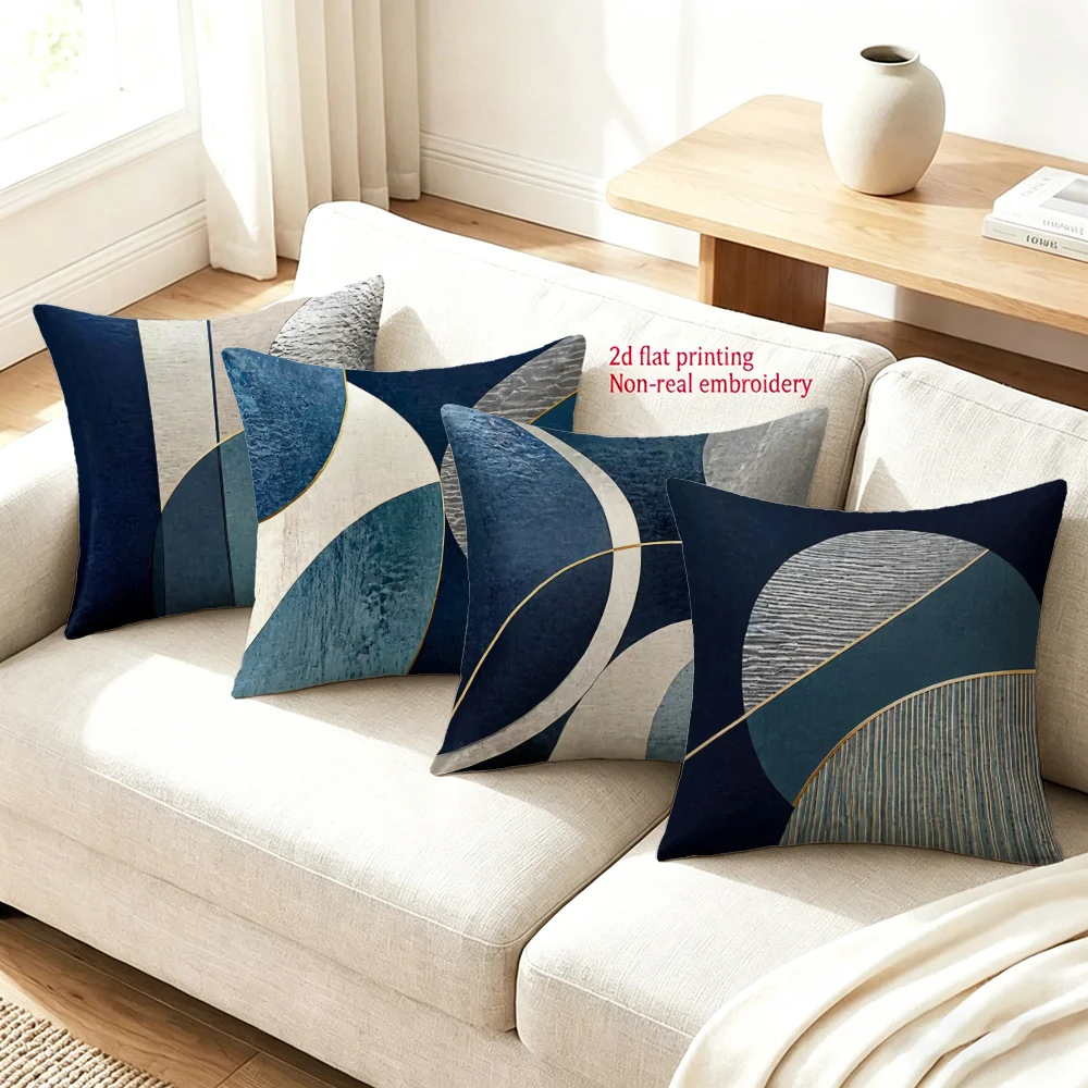 Abstract Geometric Print Throw Pillow Cover Set 4PCS Modern Cushion Decor Navy Blue Artwork Accent Pillow for Home Living Room