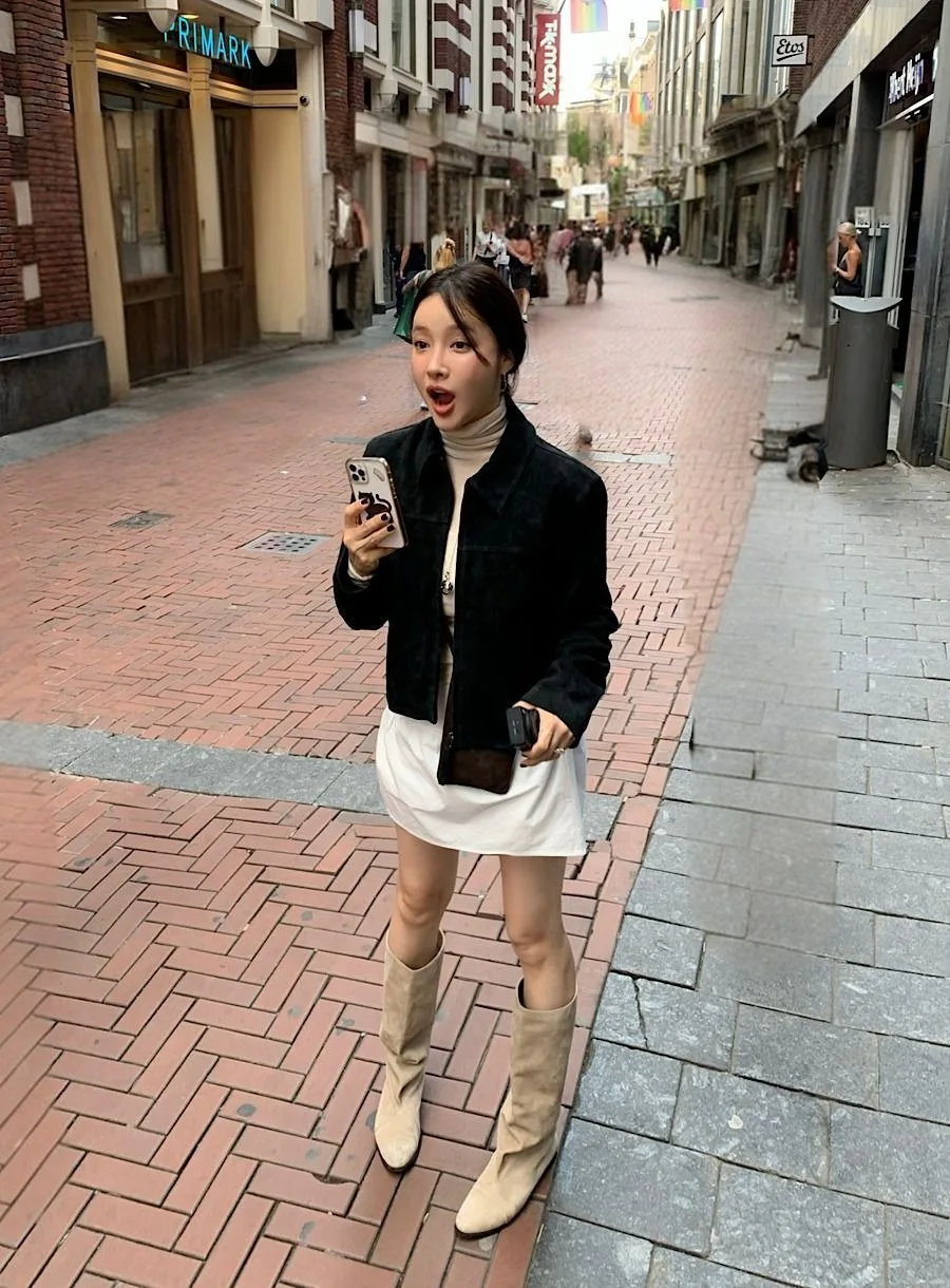 Koreanischer Chic 2026 Herbst Neuer Stil Stehkragen Kunstleder-Samt-Jacke mit Reißverschluss Coole Kurze Mantel-Oberteile für Damen – Detail 15