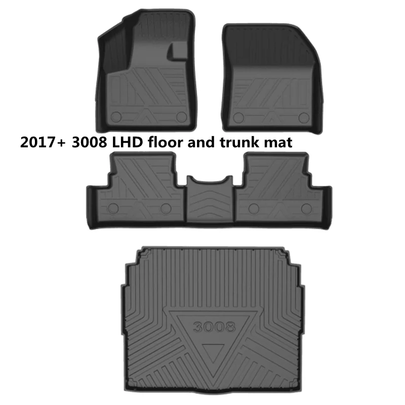 Fit for new Peugeot 3008 car AllWeather TPO Floor foot Mat trunk mat Full Set Trim to Fit For Peugeot 3008 waterproof floor mat