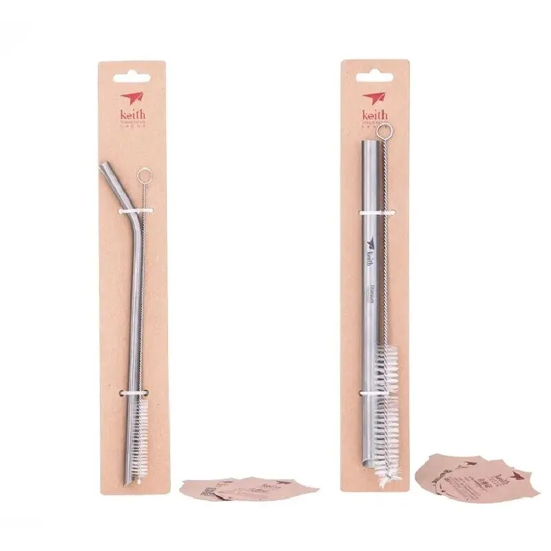 Keith Trinkhalm aus Titan, für Familien, Camping, Wandern, Lebensmittelqualität, gebogenes und gerades Trinkhalm mit sauberer Bürste, 21 cm