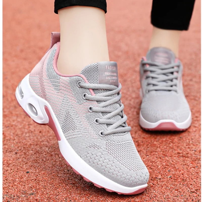 Women's Single Shoes SummerNew Thick Sole Round Head Net Fabric Lace-up Sports Shoes Casual Comfortable Soft Sole Non-slip Shoes