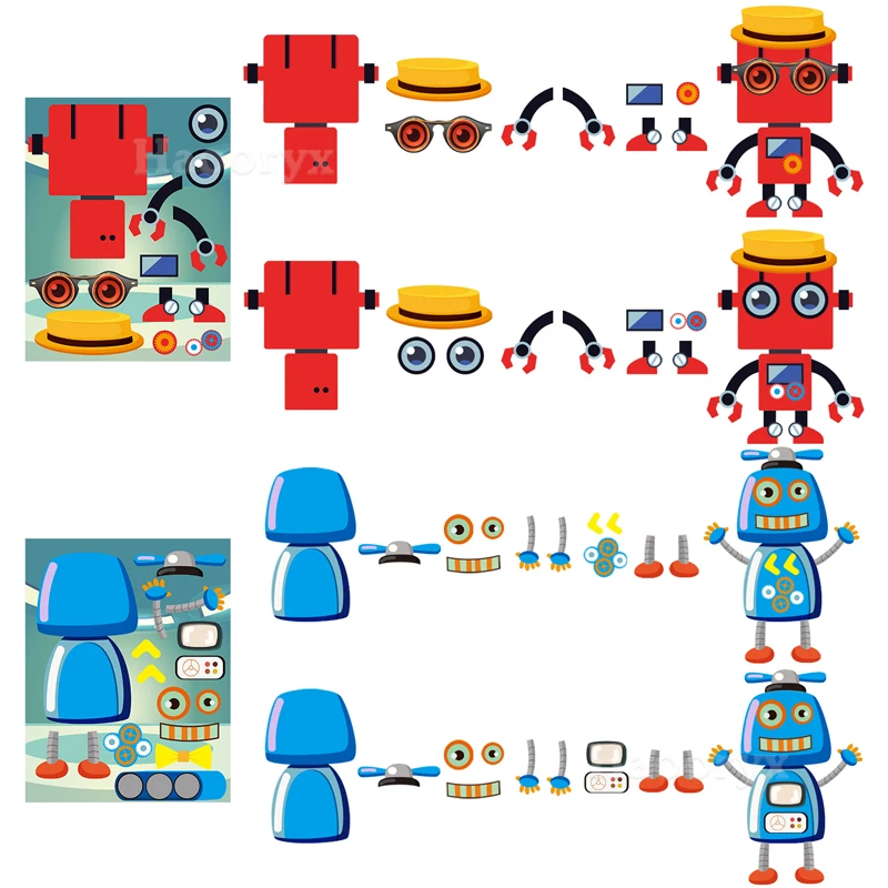 36Pcs Robot Make a Face Stickers DIY Art Crafts Kit Handicraft Class Toy Luggage Water Bottle Notebook Decoration Gift for Kids