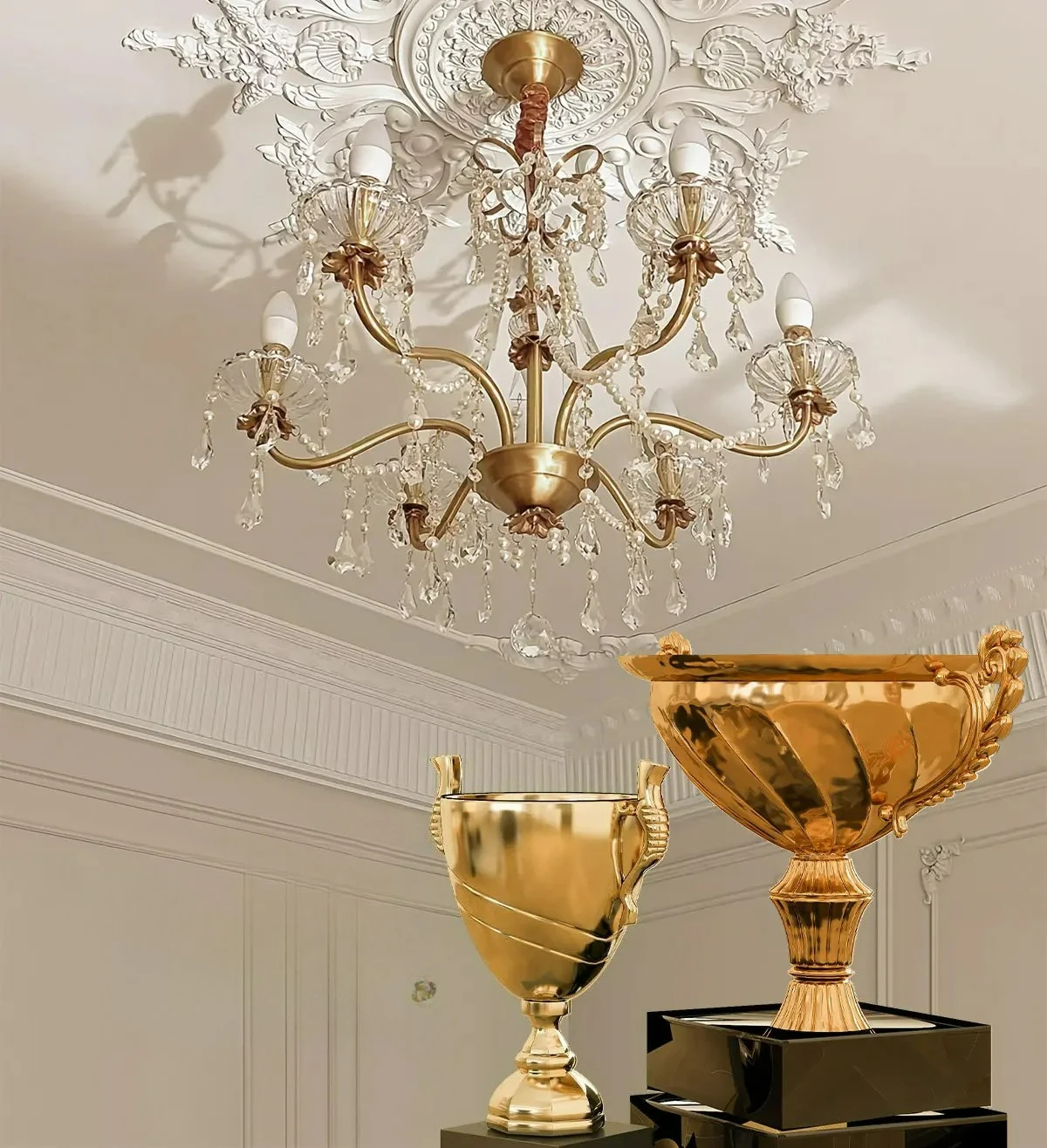 Factory Direct 2026 French ceiling PU light panel carved plaster European retro round parquet chandelier base