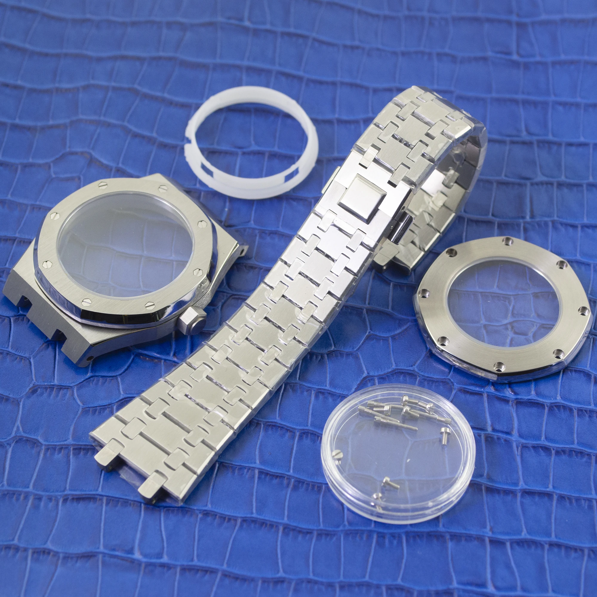 NH35 Case Strap For Royal Oak 41mm Octagonal Case Stainless Steel Bracelets Sapphire Glass fit nh35 nh36 Movement 31.8mm Dial