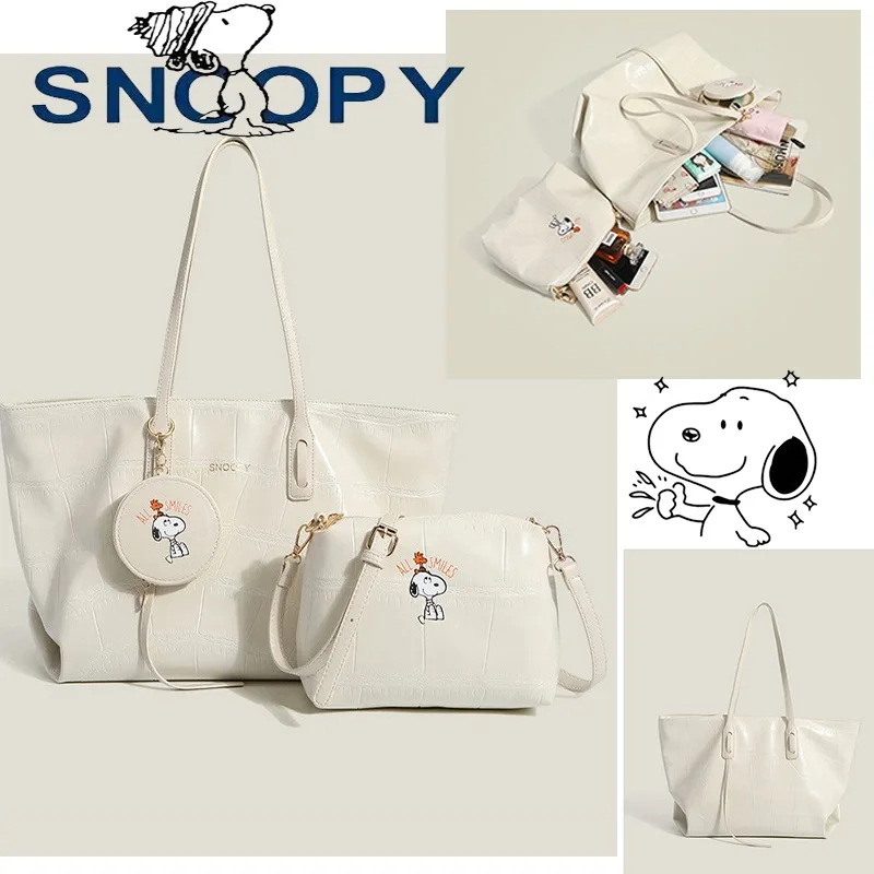 

3PCS / Set Snoopy Handbag Fashion Creative Women's Commuting Large-capacity Shoulder Bag Cartoon Students Tote Bag Coin Purse