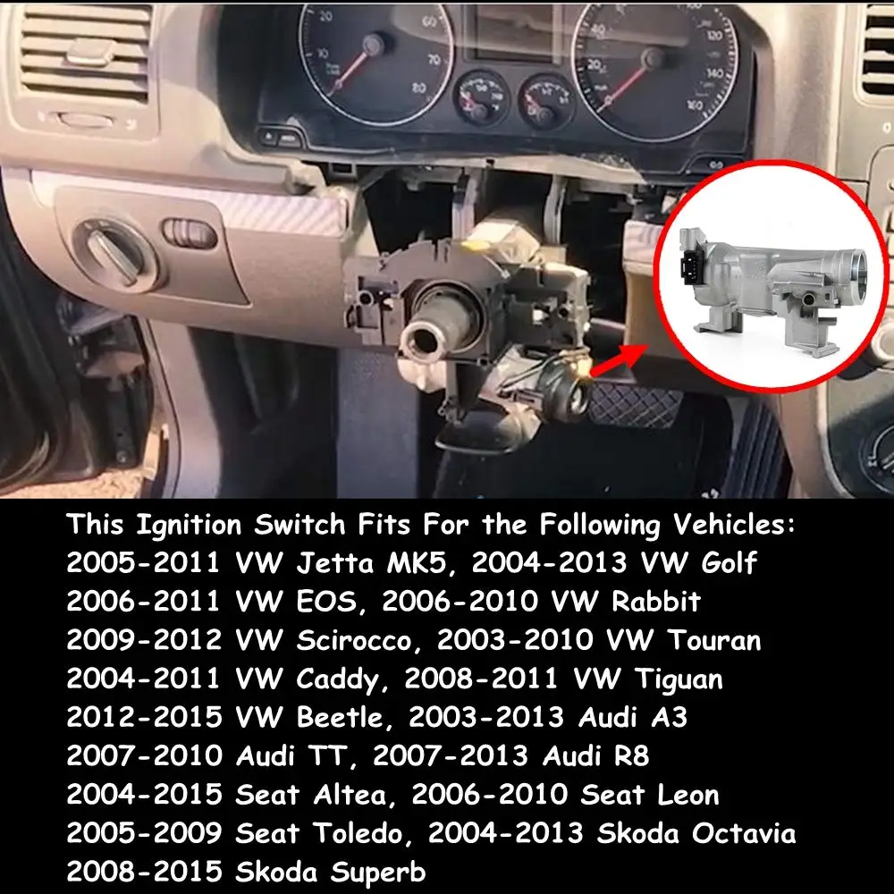OEM Zündstarterschalter Lenkschloss für VW Golf 5 MK5 6 MK6 Caddy EOS Tiguan Touran Seat Leon Toledo Altea A3 1K 0905851 B – Detail 1