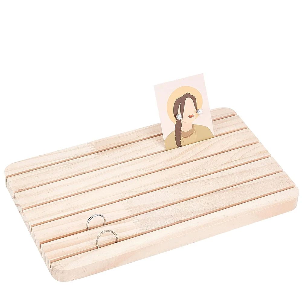 

Jewelry Organizer Wood Card Slot Ring Display Stand Plate Necklace Earrings Jewelry Display Rack Jewelry Storage Gift