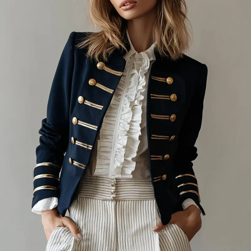 Vintage Commuter Coat Women Autumn European American Fashion Slim Fit Top Elegant All-match Double Breasted Jackets Outerwear
