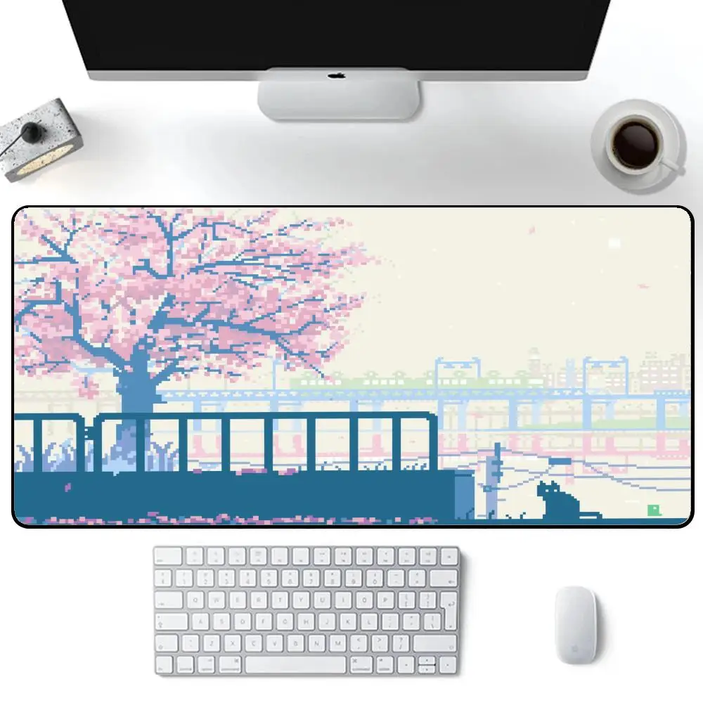 

station Large Mouse Pad, Office Pad, Rubber Anti-Slip Retro Style Mouse Pad Desk Pad, Pc Accessories ,Cherry blossoms,.