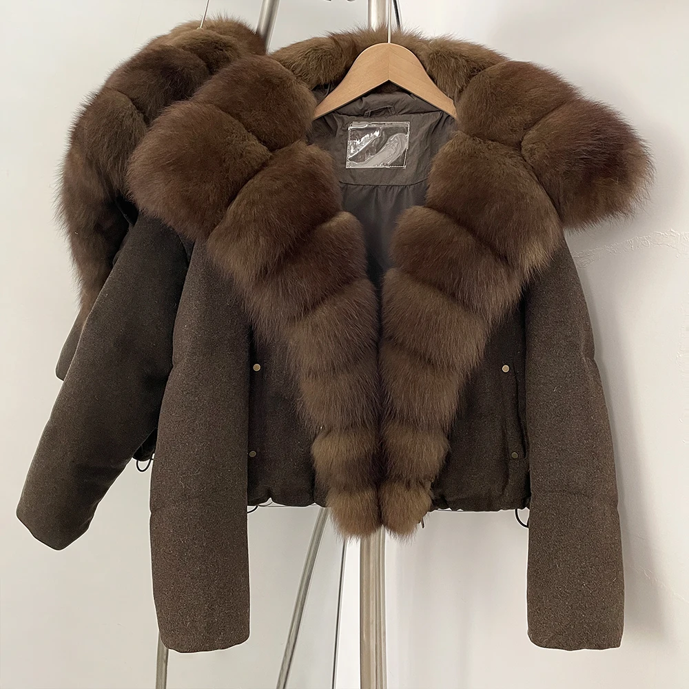 2025 nuevo invierno cálido mujer piel de zorro Natural Real chaqueta de piel de moda mujer chaqueta acolchada de lujo gruesa 90% plumón de pato blanco