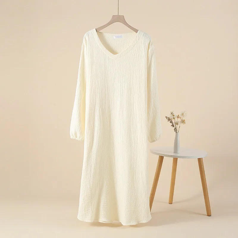 New Spring Autumn Women's New Chinese Dress 100% Cotton Yarn Weaving Jacquard Solid Sleeping Dress High Quality Home Dress 4