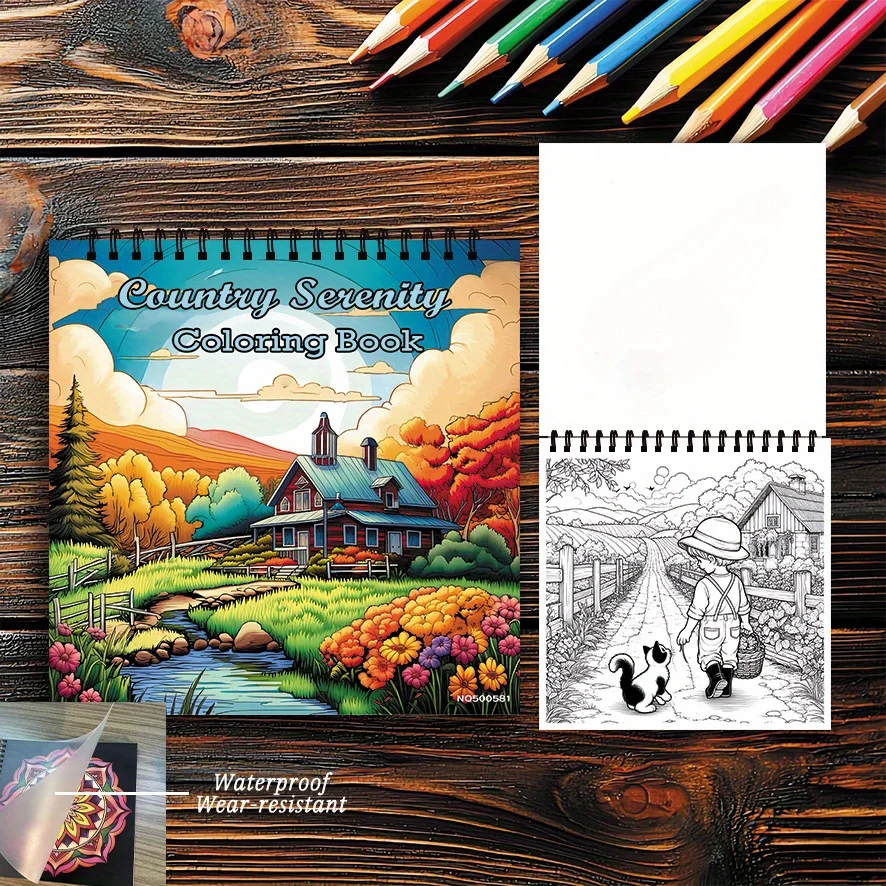 

Книга-раскраска для взрослых «Серенити Кантри» — 8,27×8,27 дюймов, 22 страницы. Спокойные сельские пейзажи. Расслабляющий подарок