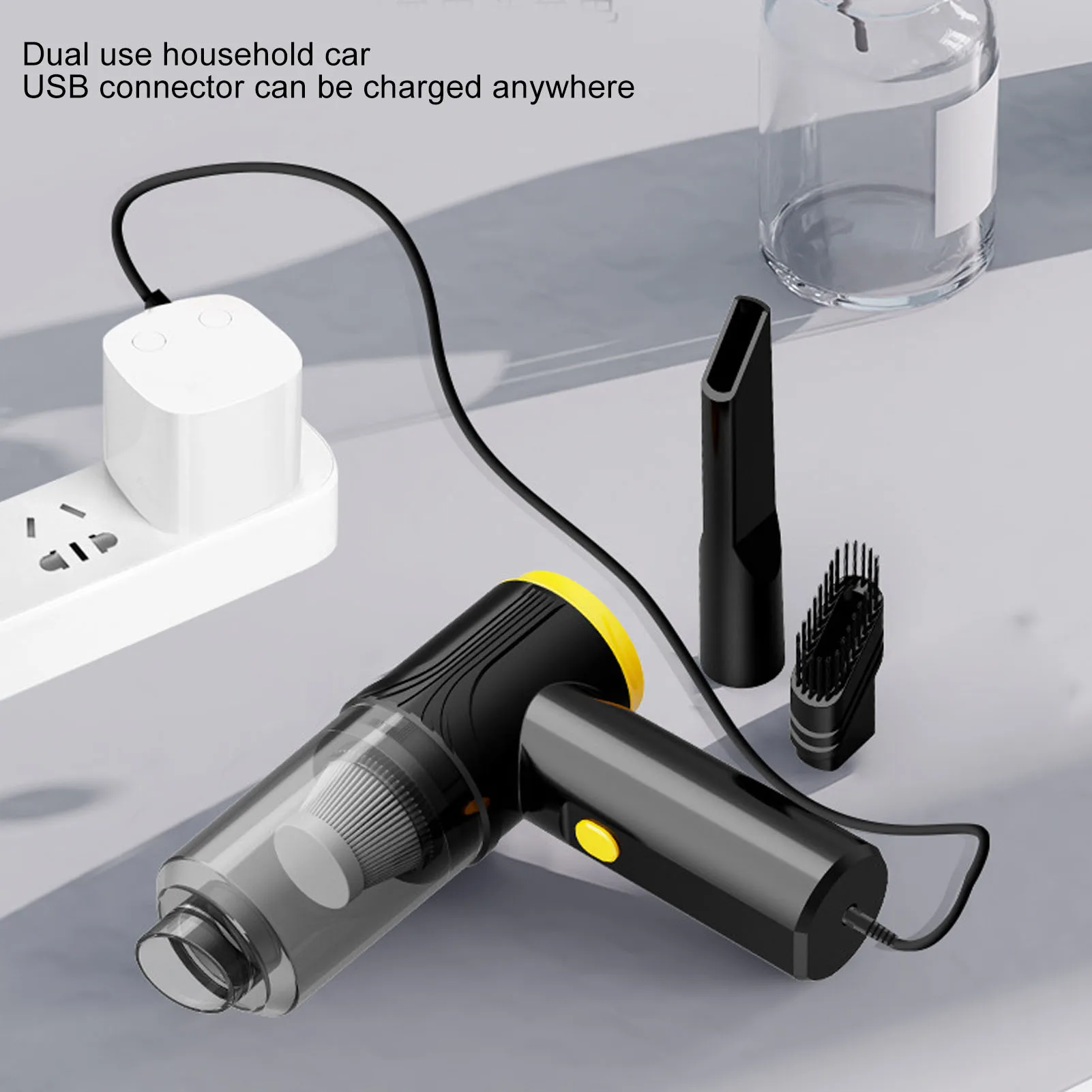 Car Vacuum Cleaner 360° Cleaning Washable Filter Screen Portable Handheld Vacuum Cleaner Inflator 12V Black