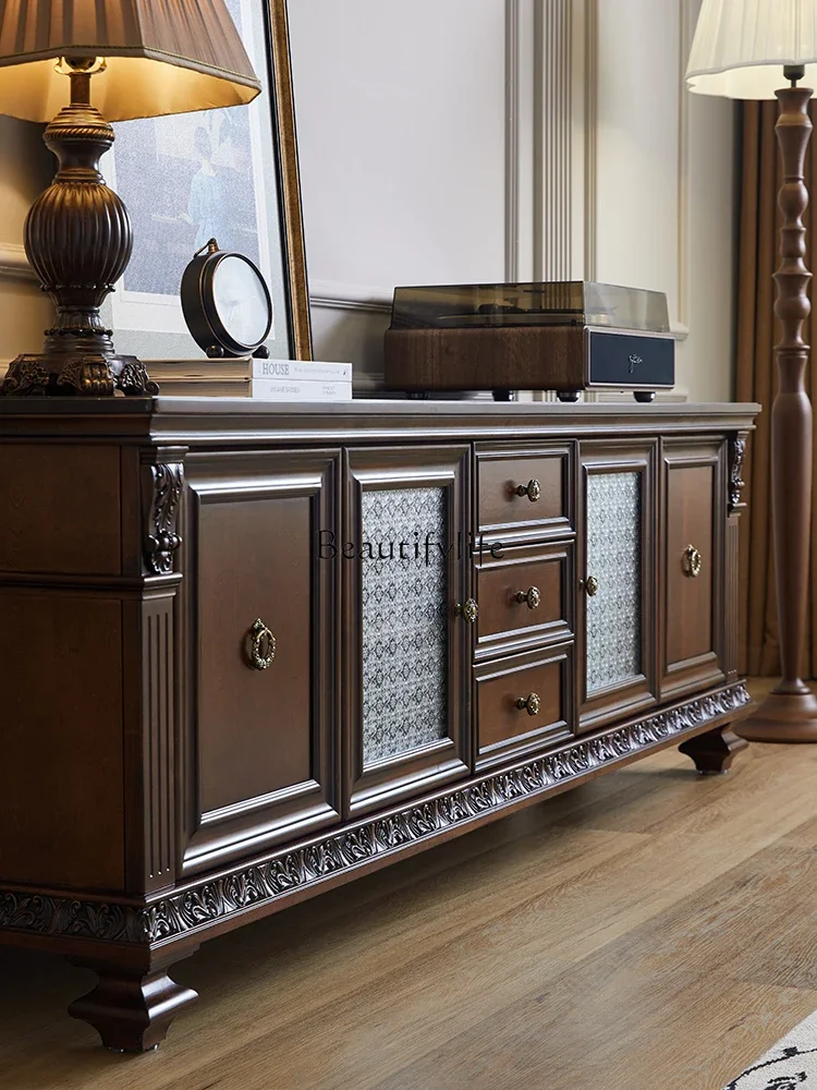 

5ld14 American solid wood TV cabinet coffee table combination pure solid wood retro furniture villa