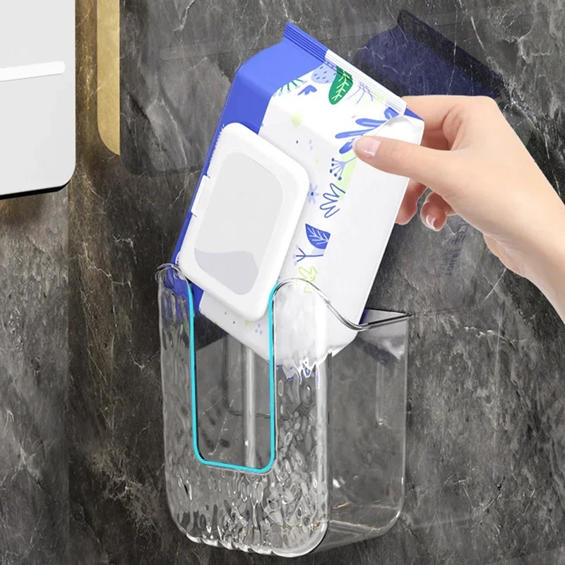 Wall Mounted Tissue Box Non Punching  Wet Wipes Box Face Wash Towel Storage Suction Paper Box Large Opening And Large Capacity