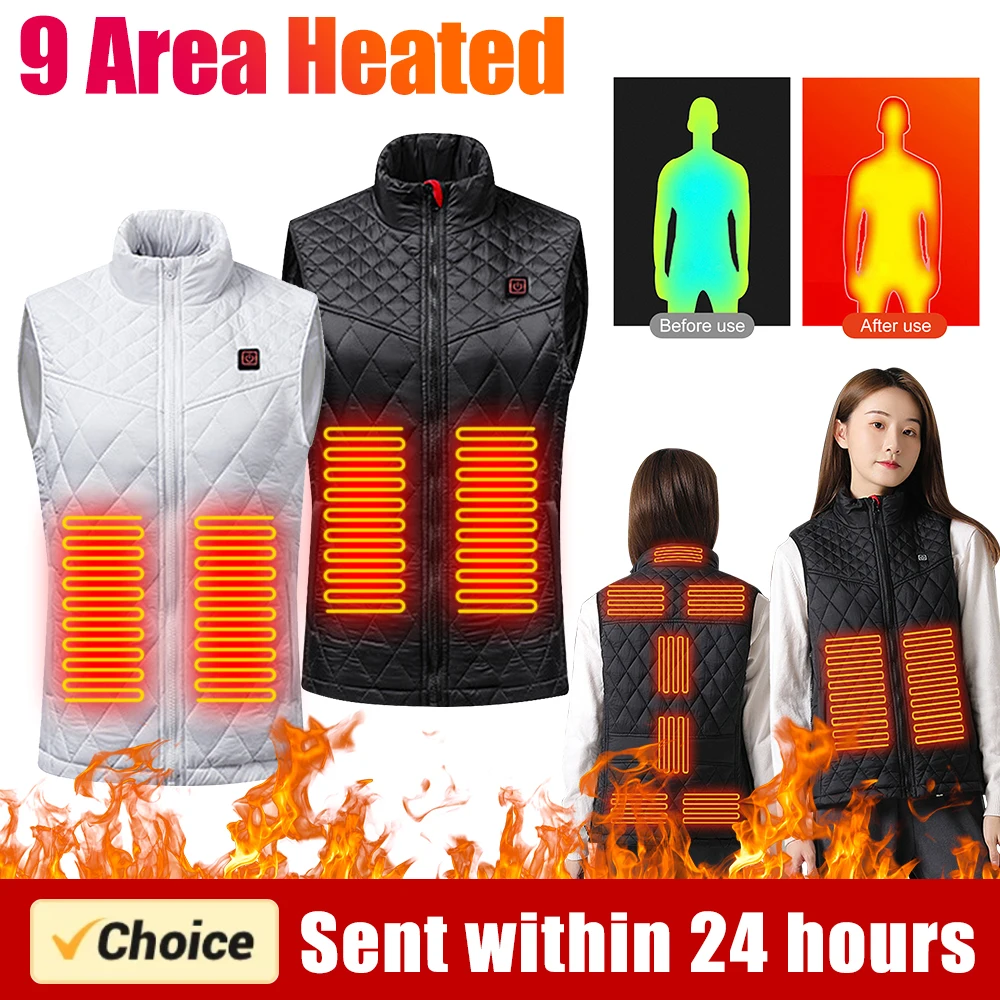 

Women Autumn winter Smart heating Cotton Vest 9 area Heated round neck vest Women Outdoor Flexible Thermal Winter Warm Jacket