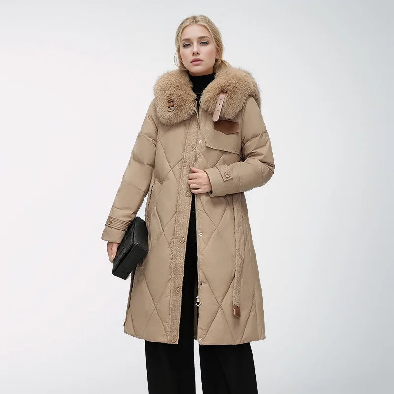 

Зимняя женская длинная полусезонная куртка 2025 года, женская толстая теплая хлопковая куртка с меховым воротником, женская тонкая хлопковая парка с поясом