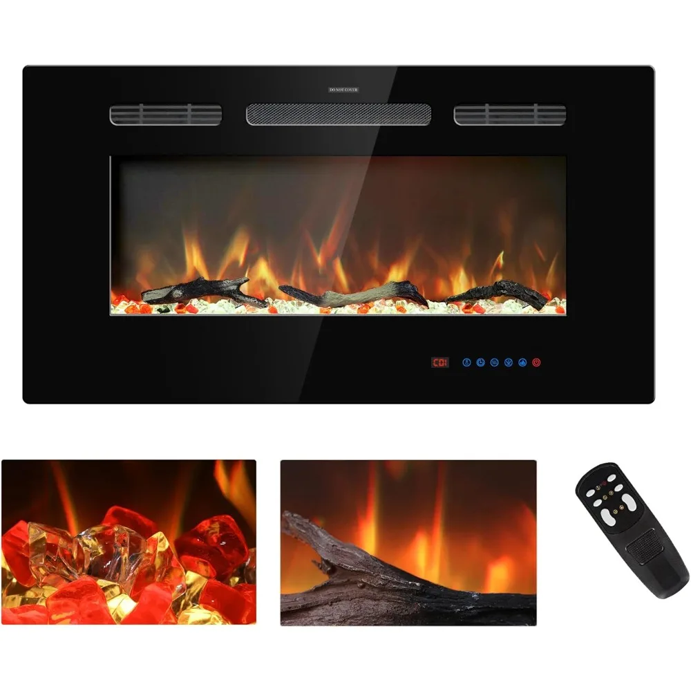 

33-Inch Electric Fireplace Insert: Recessed and Wall-Mounted Heater with Linear Design, Thermostat, Remote Control, and Touch Co