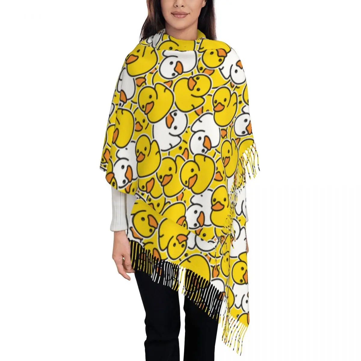 

Women's Tassel Scarf Cute Duck Pattern Ducky Cartoon Large Winter Warm Shawl Wrap Animal Daily Wear Cashmere Scarf